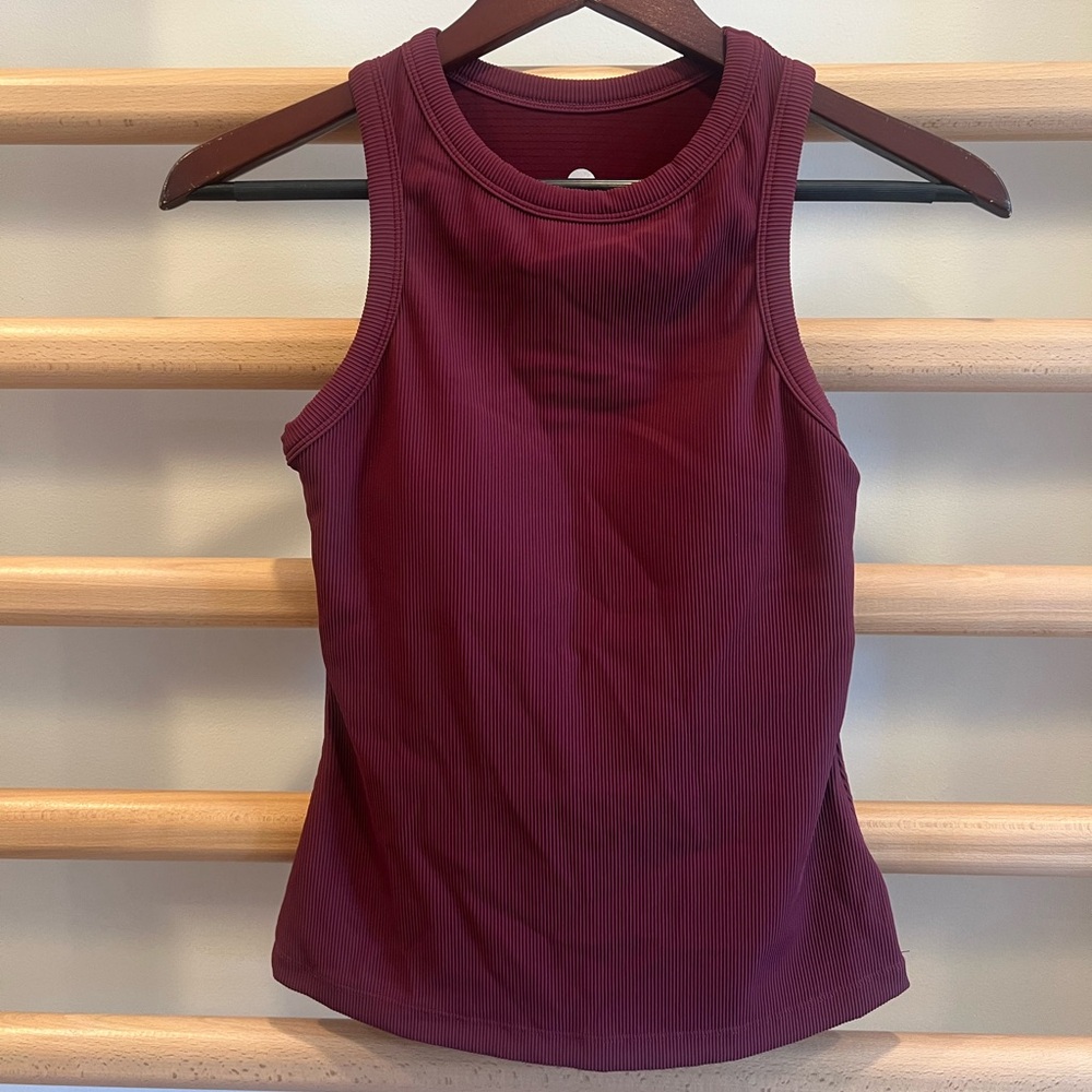 DYI Active Ribbed Tank Top With Shelf Bra in a Plum Color